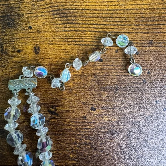 Aurora Borealis Crystal Choker Necklace Layered Beaded Iridescent AB Vintage - Picture 11 of 11